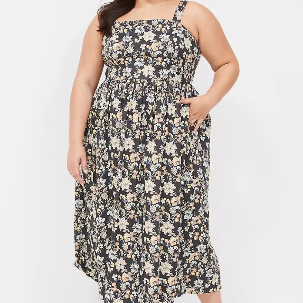 NWT Smocked-Back Pleated Midi Dress